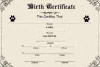 Awesome Dog Birth Certificate Template Editable