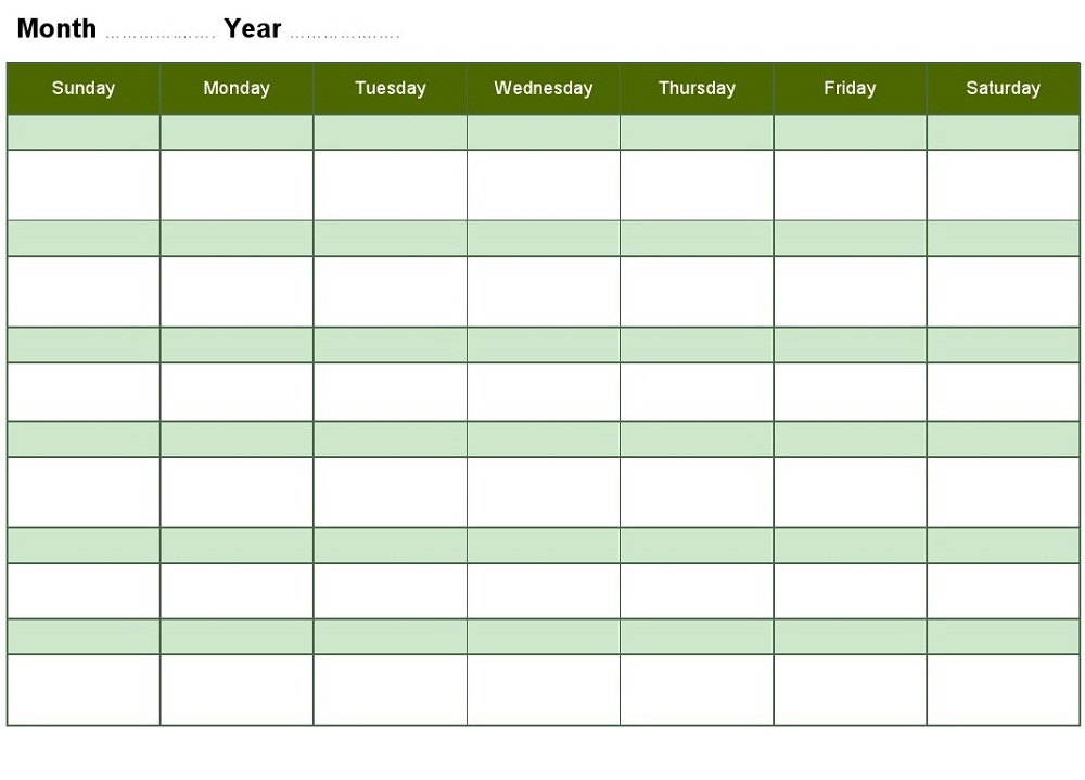 Free Blank Activity Calendar Template