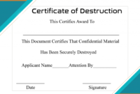 Fresh Destruction Certificate Template