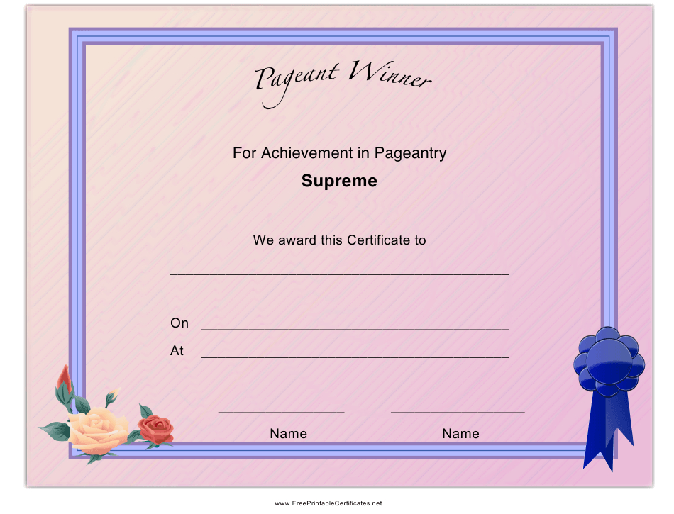 Professional Pageant Certificate Template