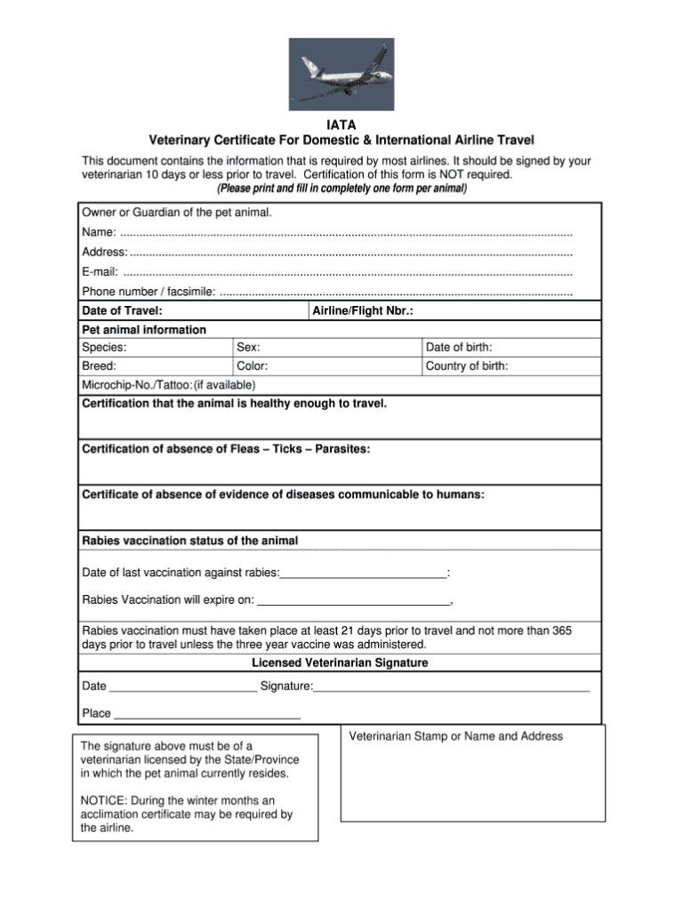Professional Veterinary Health Certificate Template