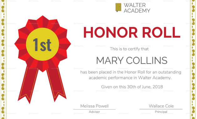 Simple Honor Roll Certificate Template