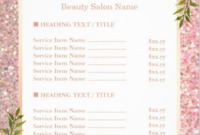 Free Salon Service Menu Template