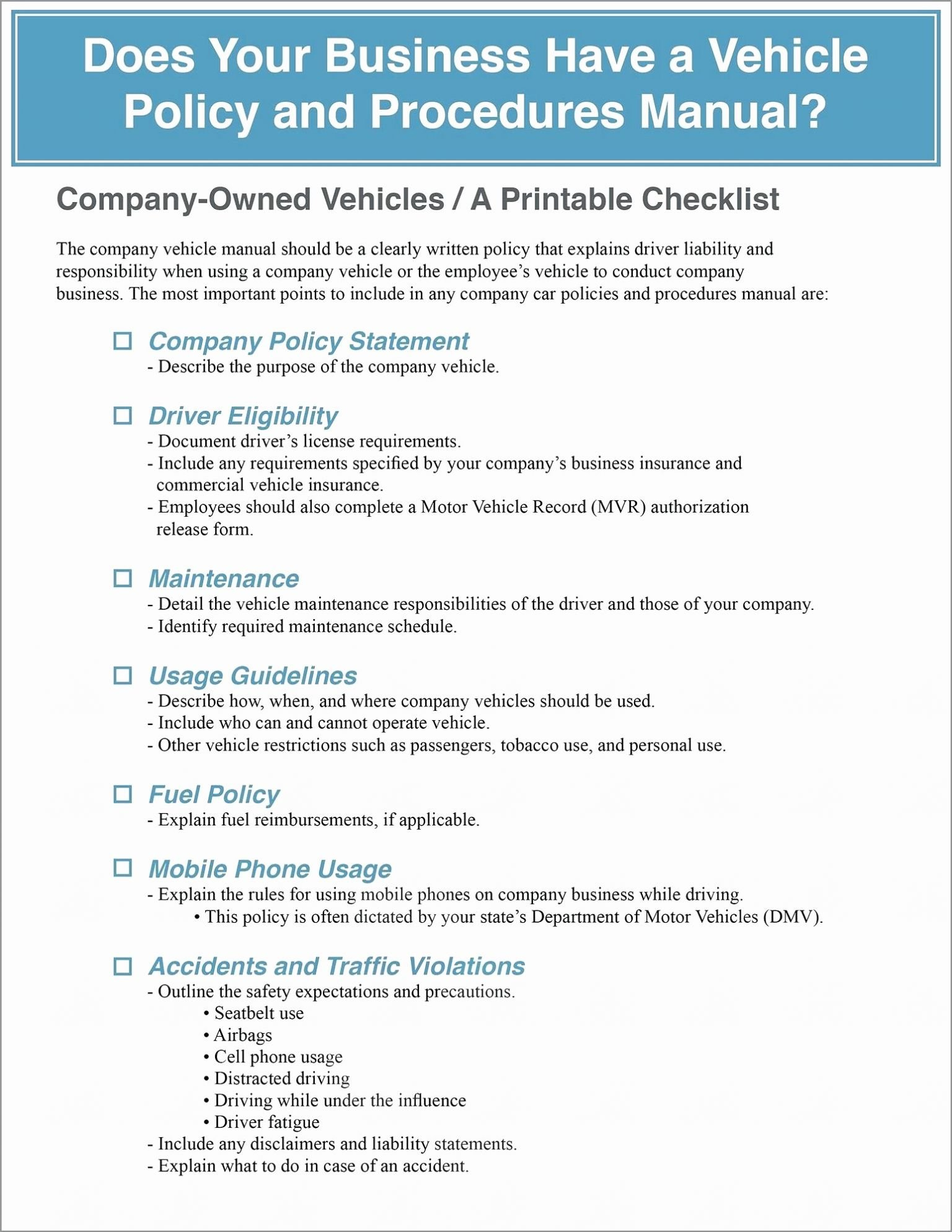 Fresh Use Of Company Vehicle Policy Template Sparklingstemware