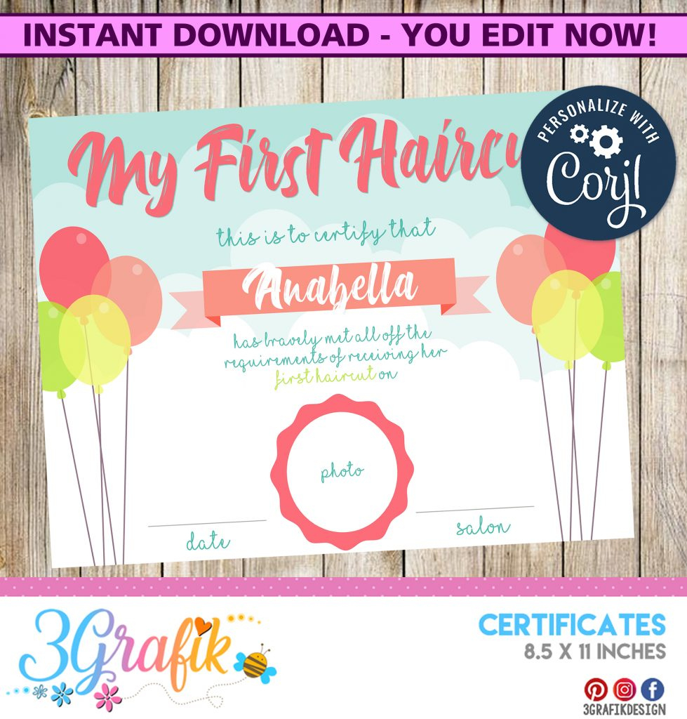 Amazing First Haircut Certificate