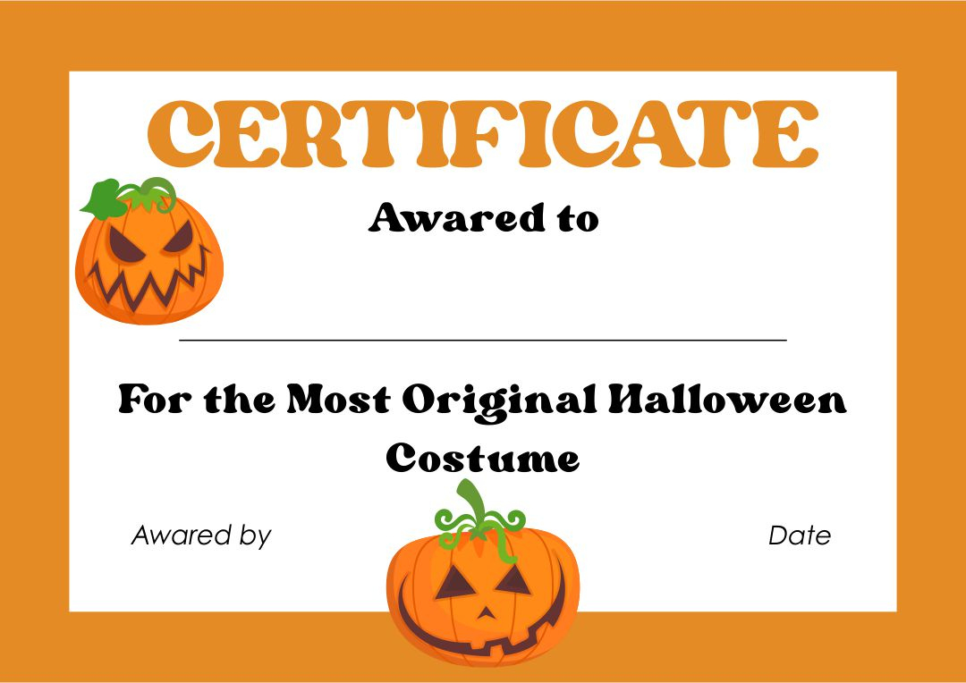 Amazing Halloween Costume Certificate