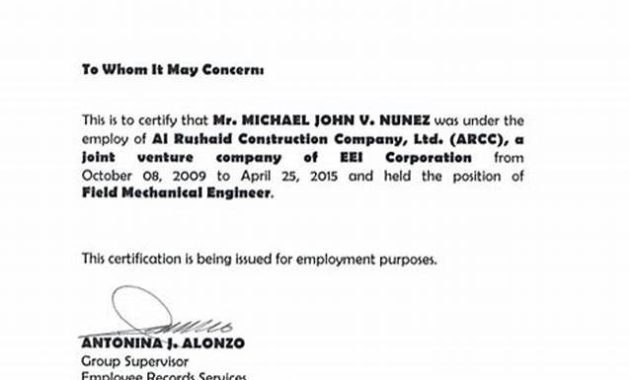 Amazing Template Of Certificate Of Employment