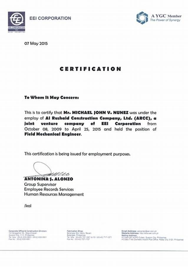 Amazing Template Of Certificate Of Employment