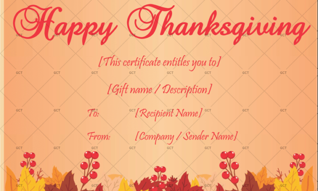 Amazing Thanksgiving Gift Certificate Template Free