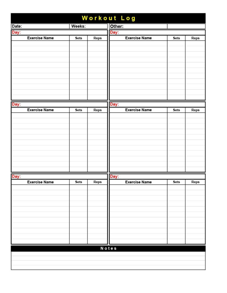 Awesome Blank Workout Schedule Template
