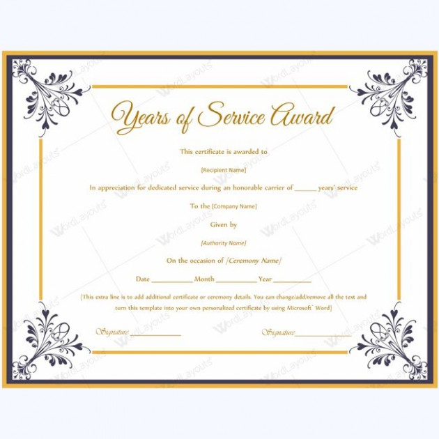 Printable Years Of Service Certificate