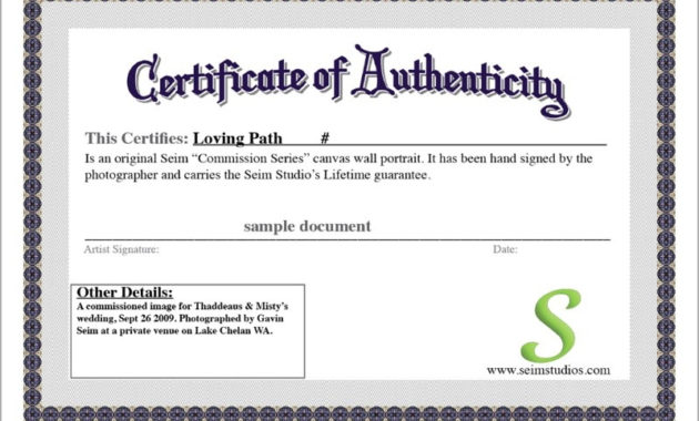 Awesome Certificate Of Authenticity Template