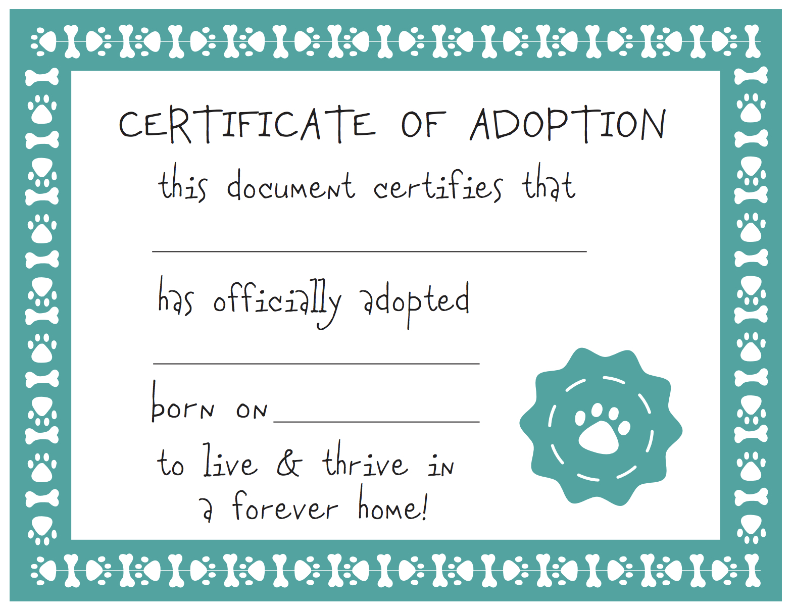 Awesome Dog Adoption Certificate Editable Templates