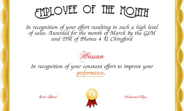 Awesome Employee Certificate Template Free 10 Best Designs