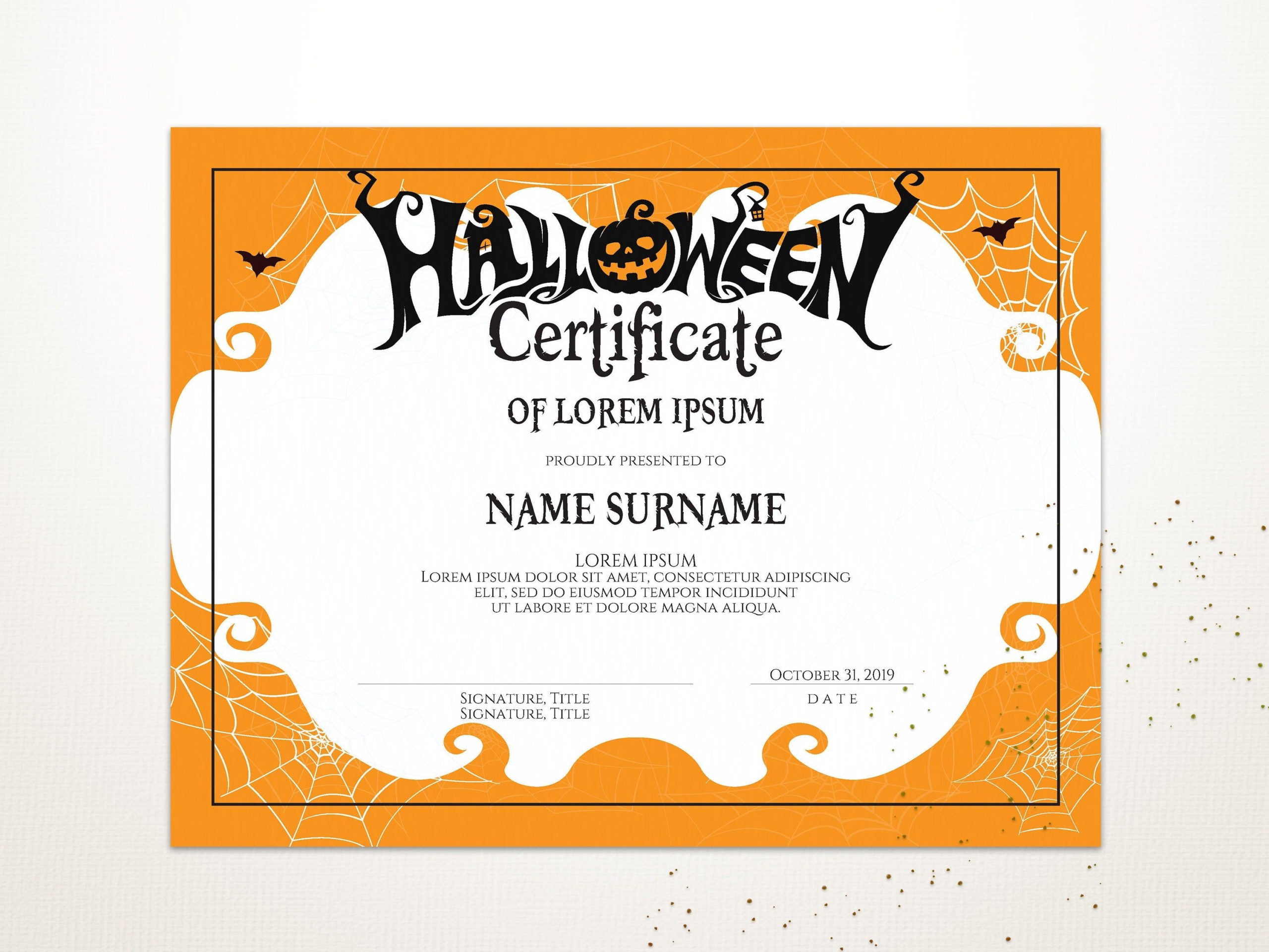 Awesome Halloween Costume Certificate Template
