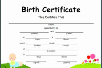 Awesome Pet Birth Certificate Templates Fillable
