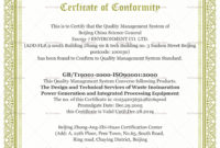 Best Certificate Of Conformity Template