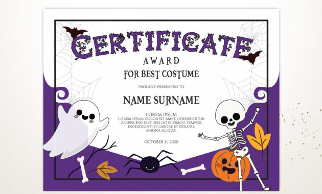 Best Halloween Costume Certificate Template