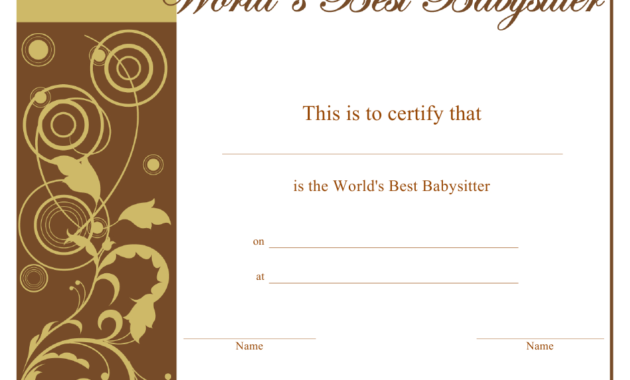 Fantastic Babysitting Certificate Template