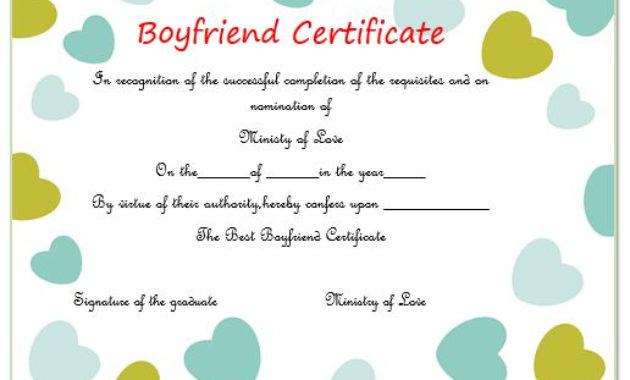 Fantastic Best Boyfriend Certificate Template