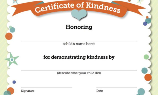 Fantastic Kindness Certificate Template Free