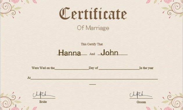 Fantastic Marriage Certificate Template Word 10 Designs