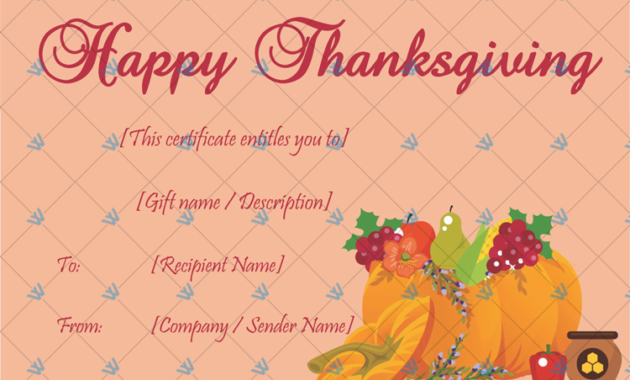 Fantastic Thanksgiving Gift Certificate Template Free