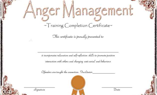 Fascinating Anger Management Certificate Template Free