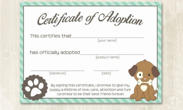 Fascinating Dog Adoption Certificate Free Printable 7 Ideas
