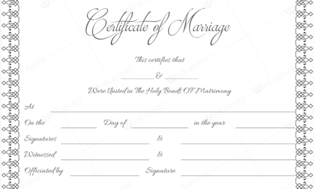 Fascinating Marriage Certificate Template Word 10 Designs