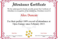 Fascinating Perfect Attendance Certificate Template Editable