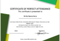 Fascinating Perfect Attendance Certificate Template Editable