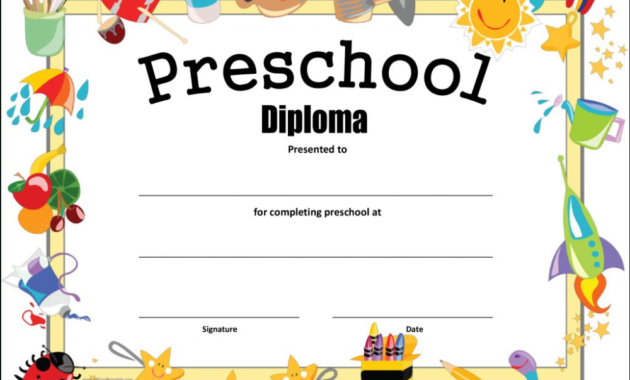 Fascinating Preschool Graduation Certificate Template Free