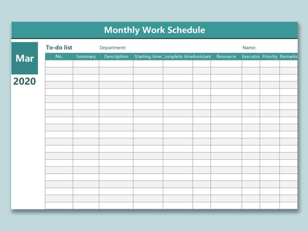 Free Blank Monthly Work Schedule Template
