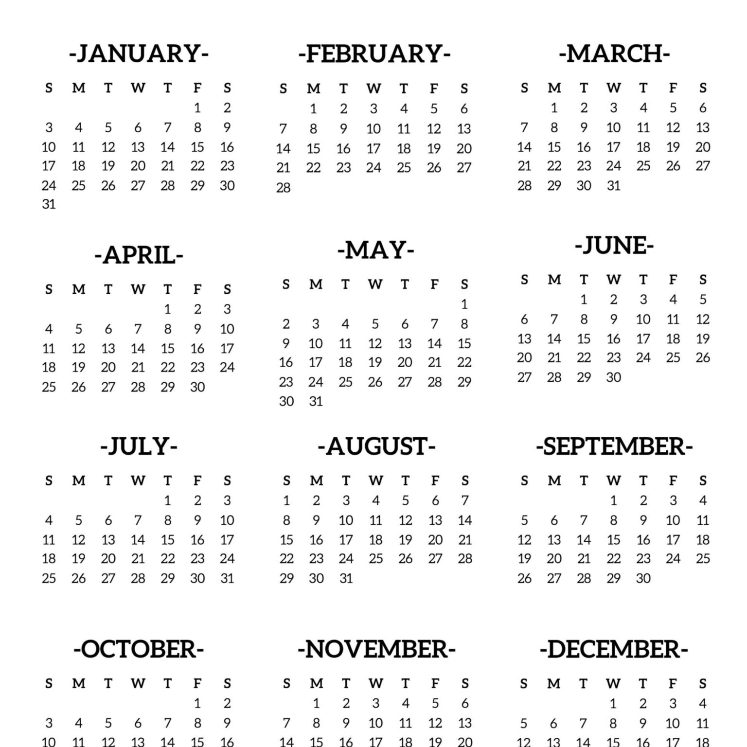 Free Month At A Glance Blank Calendar Template – Sparklingstemware