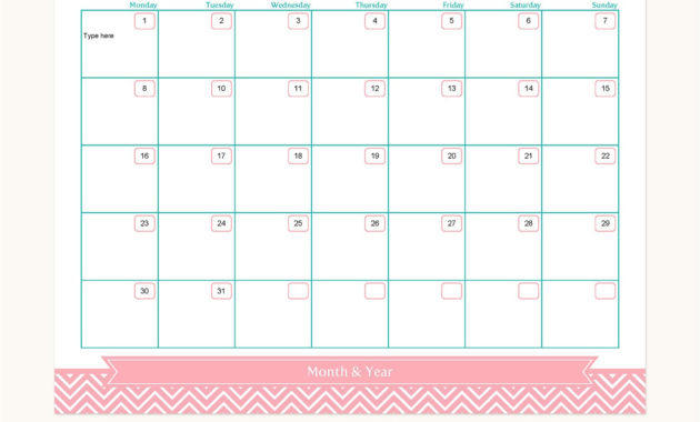 Free Month At A Glance Blank Calendar Template