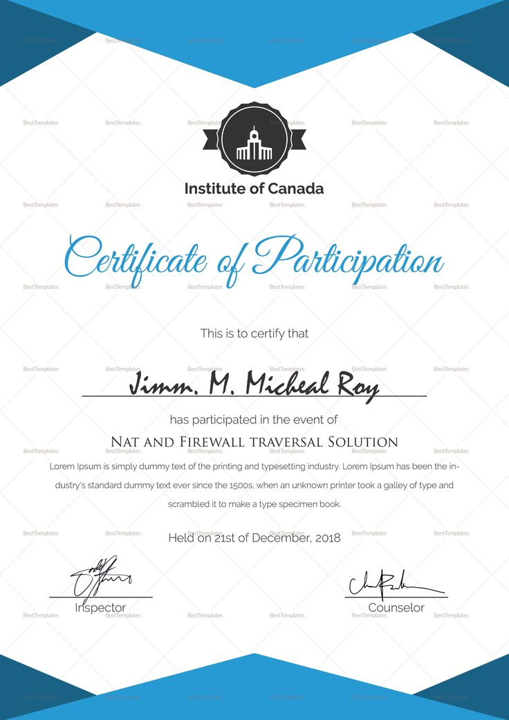 Free Sample Certificate Of Participation Template
