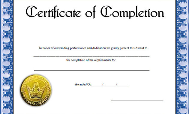 Fresh Free Training Completion Certificate Templates