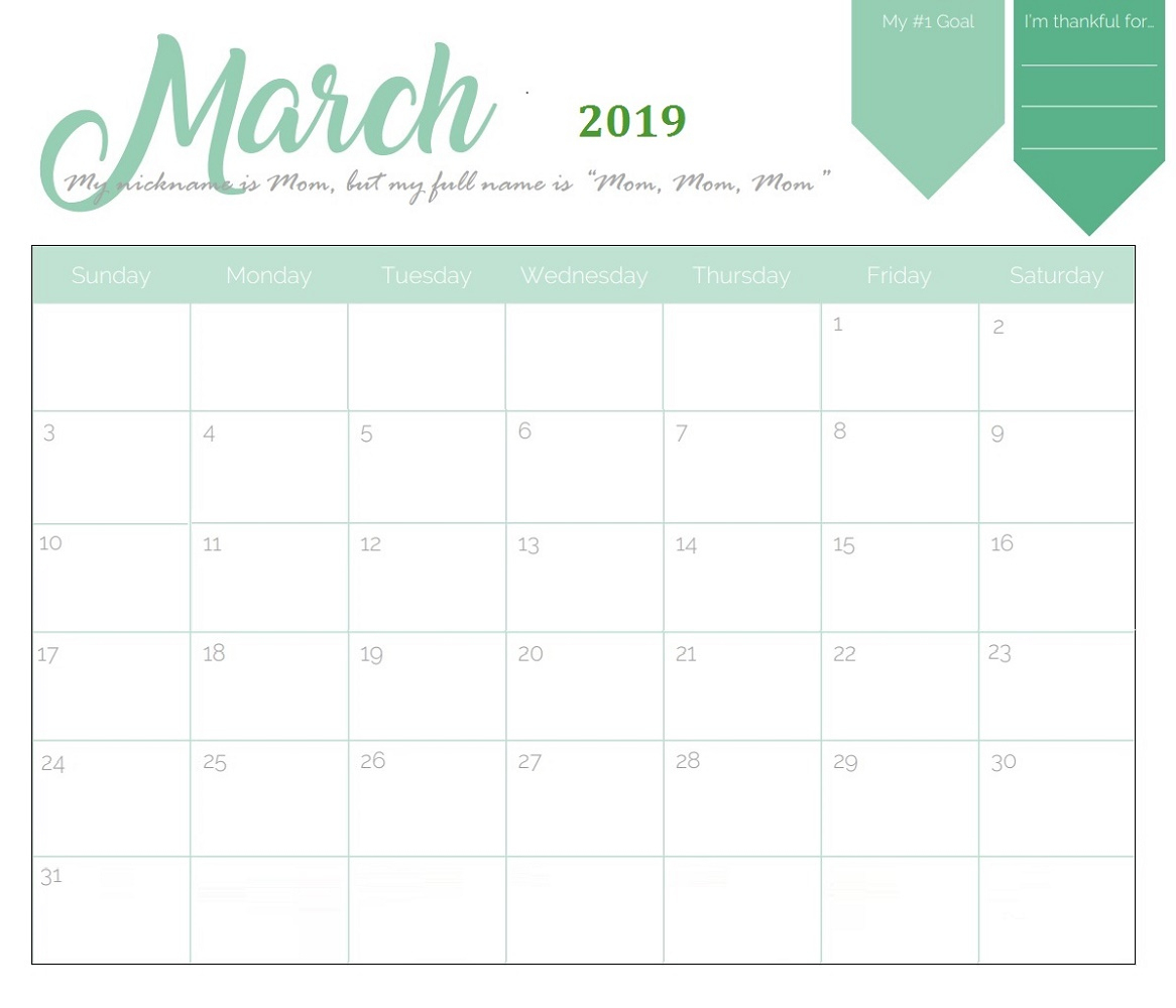 Fresh Month At A Glance Blank Calendar Template