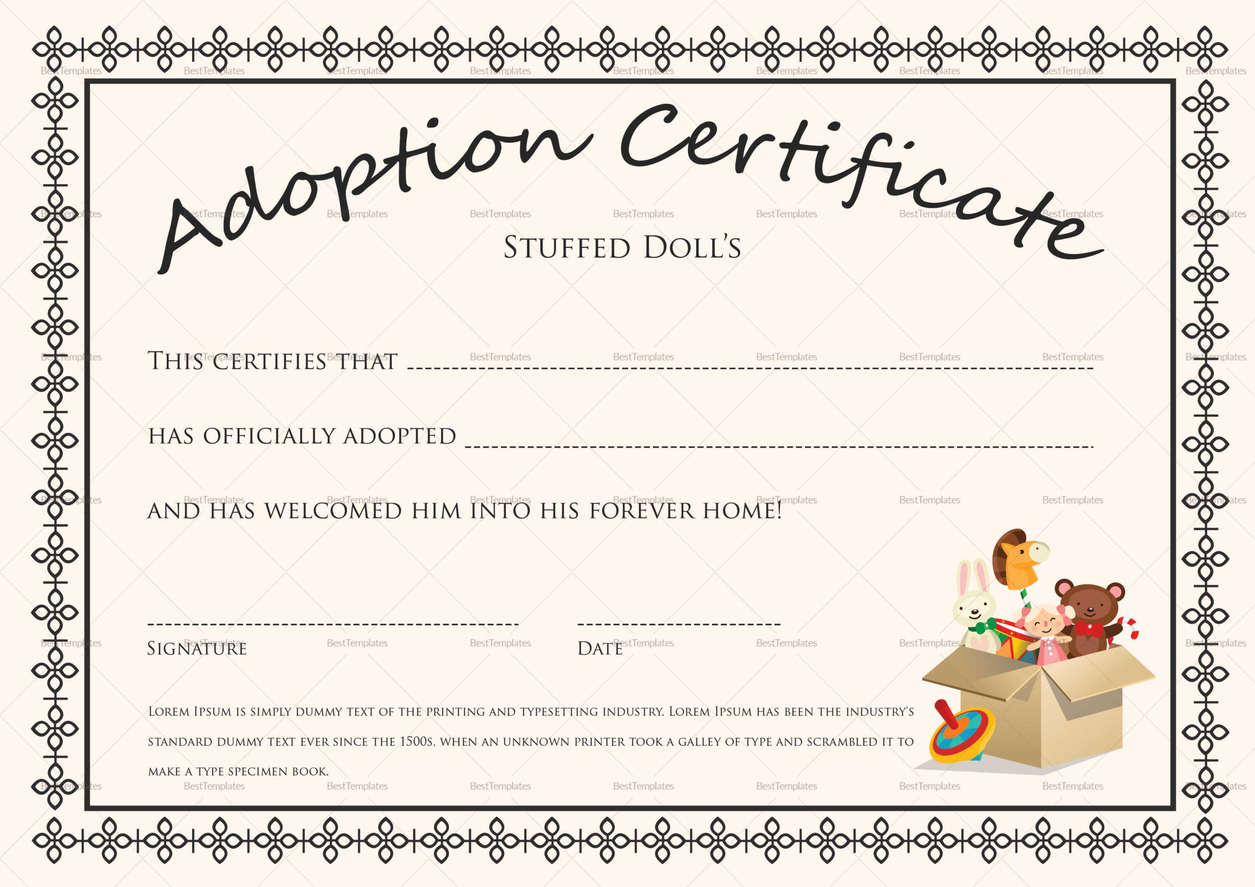 Fresh Toy Adoption Certificate Template