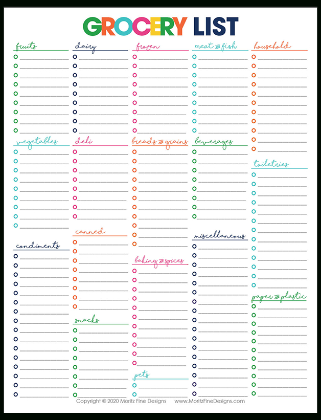 New Blank Grocery Shopping List Template