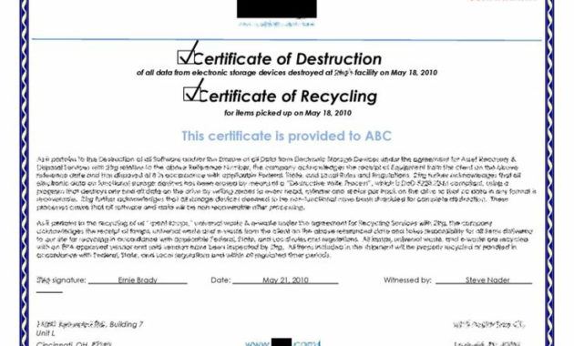New Hard Drive Destruction Certificate Template