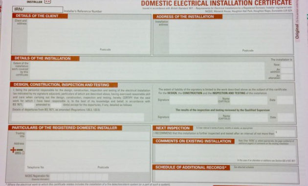 New Minor Electrical Installation Works Certificate Template