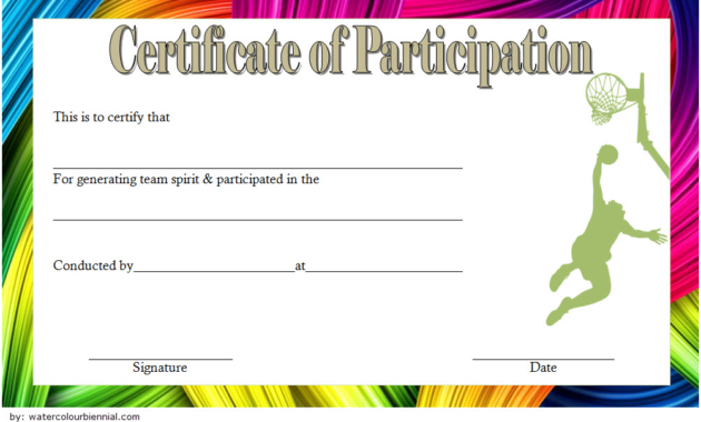 Professional Basketball Participation Certificate Template