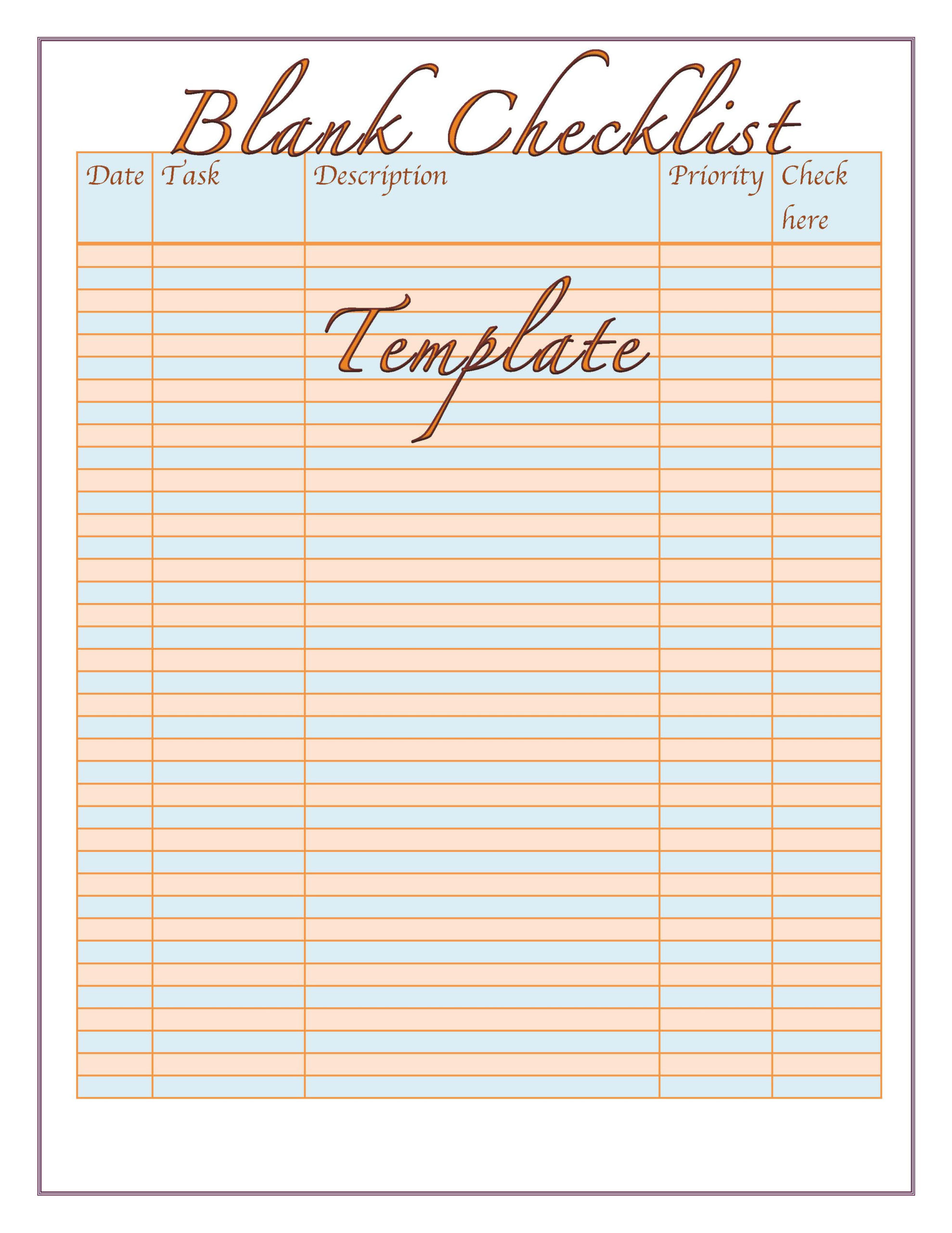 Professional Blank Checklist Template Word