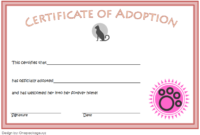 Professional Cat Adoption Certificate Template