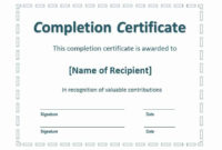 Professional Certificate Of Completion Free Template Word