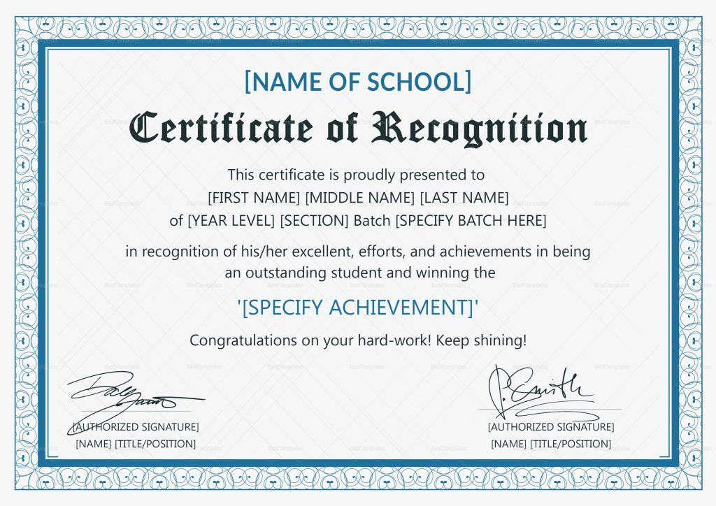 Professional Certificate Of Recognition Template Word