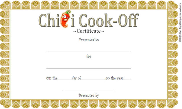 Professional Chili Cook Off Award Certificate Template Free