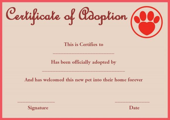 Professional Dog Adoption Certificate Free Printable 7 Ideas